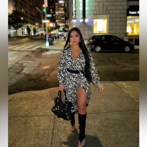 Zara Printed Shirt Dress Size Medium NWT Belted - Picture 2 of 10